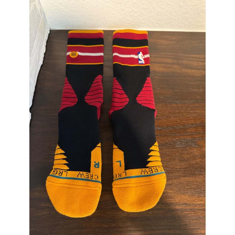 Stance NBA Miami Heat On-Court Crew Socks Black Red Yellow Mens Large Basketball